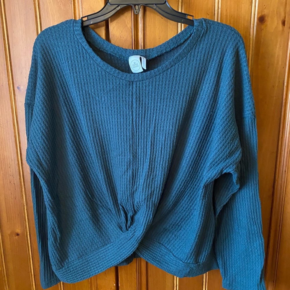 Paper Crane Teal Waffle Knit Top